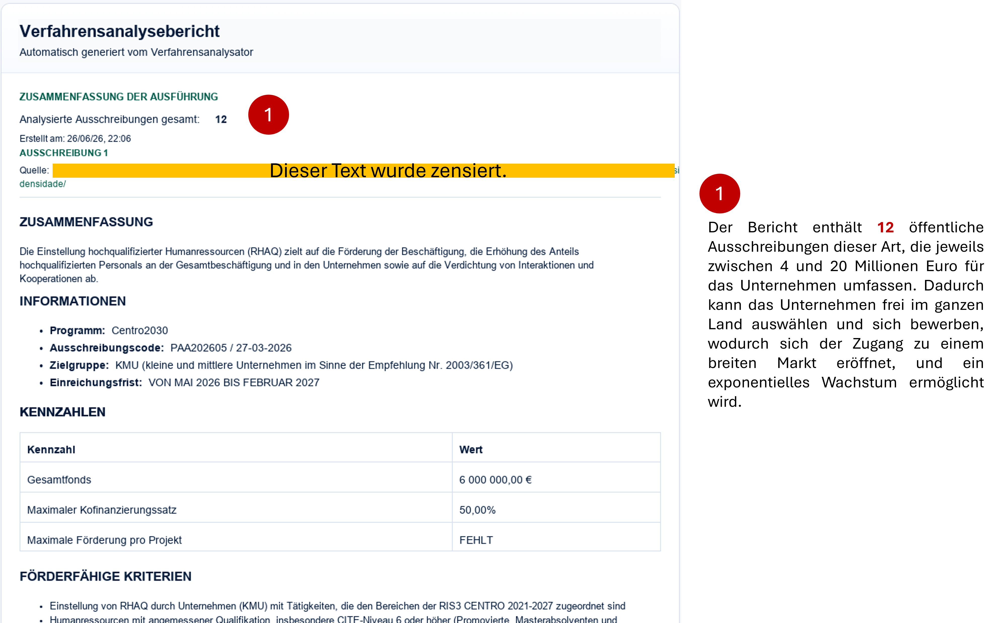 Automatisch generierter Analysebericht