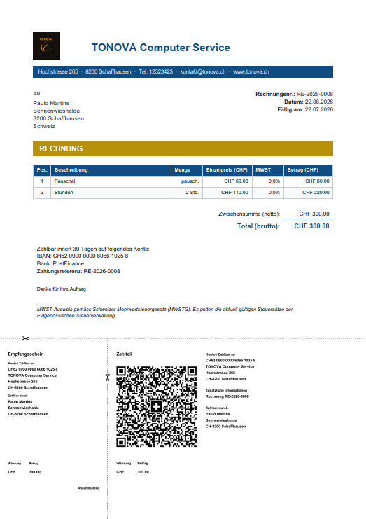 Rechnung mit Schweizer QR-Zahlteil